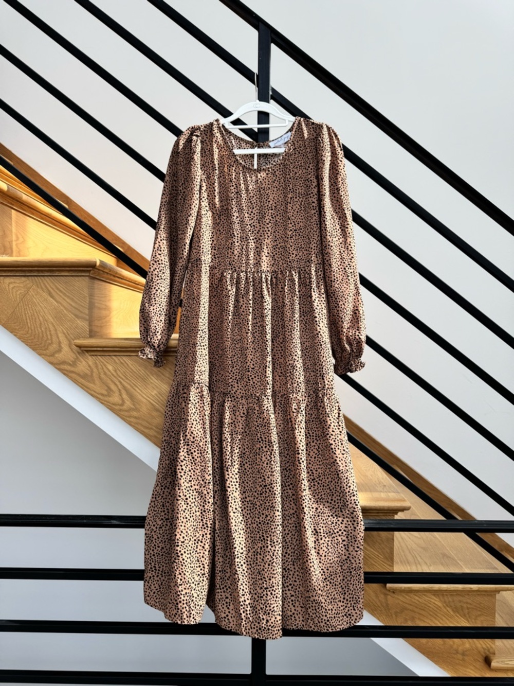 [Never Worn] Petal & Pup Brown Leopard Print Tiered Long Sleeve Dress